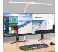 KableRika Lámpara de escritorio de doble cabeza LED regulable, lámpara de escritorio brillante con pinza para oficina en casa, lámpara de cuello de cisne para proteger los ojos con 4 modos de color y