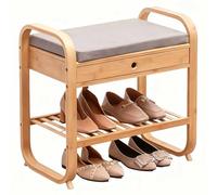 KaBuea Banco de Zapatos pequeño con cajones, cojín de Lino Suave extraíble y Marco de bambú, práctico Organizador for Pasillo, Dormitorio, apartamento, Espacios pequeños(49cm)