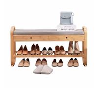 KaBuea Banco de Zapatos pequeño con cajones, cojín de Lino Suave extraíble y Marco de bambú, práctico Organizador for Pasillo, Dormitorio, apartamento, Espacios pequeños(99cm)