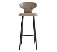 KaBuea Bar Stool Set of 1/2/4, Counter Height Stools with Low Back PU Leather Seat, Black Metal Legs, for Kitchen, Cafe, Pub, Restauran(1PCS Gray,65cm/25.6in)