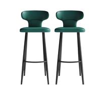 KaBuea Bar Stool Set of 1/2/4, Counter Height Stools with Low Back PU Leather Seat, Black Metal Legs, for Kitchen, Cafe, Pub, Restauran(2PCS Green,65cm/25.6in)