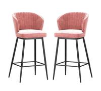 KaBuea Juego de 2 taburetes de Bar tapizados de Terciopelo con Respaldo, cómodas sillas de Isla de Cocina con reposapiés for Comedor, Pub(Black-Pink,75cm/29.5in)