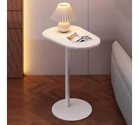 KaBuea Mesa Auxiliar Blanca con Tablero Ovalado de Piedra sinterizada y Base de Metal, mesita de Noche portátil for Sala de Estar, Dormitorio y Espacios pequeños.(56x38x65cm)