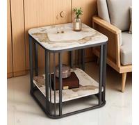 KaBuea Mesa Auxiliar Cuadrada de losa de Roca, con Marco de Metal Dorado/Negro y Estructura Estable, versátil mesita de Noche for Dormitorio, Sala de Estar y sofá.(E,50x50x55cm)