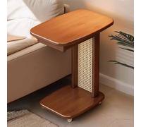 KaBuea Mesa Auxiliar de bambú de Dos Niveles con Ruedas giratorias de 360°, Estructura de bambú Resistente, Mesa de Almacenamiento Multiusos for sofá, Sala de Estar y Dormitorio.