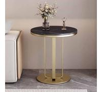KaBuea Mesa Auxiliar de losa de Piedra Redonda, Estructura de Metal Dorado/Negro y diseño Estable, versátil mesita de Noche for Dormitorio, Sala de Estar, sofá o Espacios pequeños.(A,40)