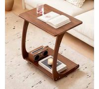 KaBuea Mesa Auxiliar de Madera Maciza con estantes de Almacenamiento de 2 Niveles y Ruedas giratorias de 360°, Mesa Auxiliar móvil for sofá Cama, Sala de Estar, Dormitorio y Espacios pequeños.(60cm)