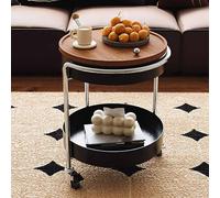 KaBuea Mesa Auxiliar de Metal de 2 Niveles con Ruedas de 360°, Tapa giratoria de veta de Madera y Almacenamiento Oculto, mesita de Noche for sofá for Espacios pequeños