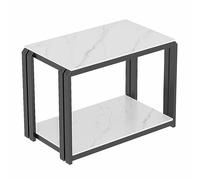 KaBuea Mesa Auxiliar Estrecha de Dos Niveles, con Estructura de Metal Negro y Superficie de losa de Roca, Mesa Auxiliar Resistente for dormitorios, Salas de Estar y Espacios pequeños.(80x30x55cm)