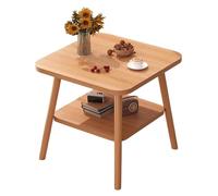 KaBuea Mesa Auxiliar Mid Century, Extremo Pequeño para Salón, Dormitorio, Oficina, Espacios Pequeños, Mesita de Noche de 2 Niveles con Madera Maciza, Fácil Montaje (Marrón)