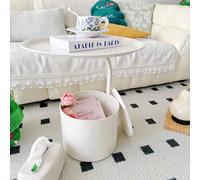 KaBuea Mesa Auxiliar Redonda de Metal for sofá, Color Blanco Crema, con Cesta a Prueba de Polvo, mesita de Noche portátil for Espacios pequeños y Apartamentos(45cm)