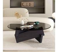 KaBuea Mesa de Centro Auxiliar Redonda de Vidrio Templado de 80 cm para Sala de Estar, Comedor, té, decoración del hogar con Marco de Madera de