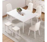 KaBuea Mesa de Comedor Plegable para 4-8 Personas, pequeña Mesa de Cocina Rectangular con Patas de Madera, Mesa de Comedor Blanca Muebles de Cocina y Comedor
