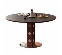 KaBuea Mesa de Comedor Redonda para 4 Personas, Mesa de Cocina de Madera de Granja, mesas de Comedor Circulares pequeñas con Base de Acero Inoxidable para la Sala de Estar de la Cocina