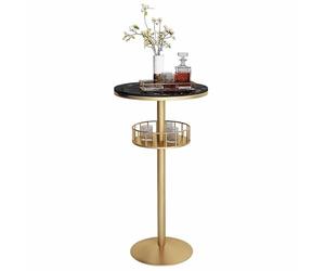 KaBuea Mesa Redonda de Dos Niveles con Barra de 55 cm, Tapa de mármol y Patas de Metal, 105 cm de Altura, Ideal para Bares domésticos, encimeras de Cocina y comedores pequeños