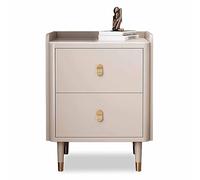 KaBuea Mesita de Noche Beige de Madera Maciza con 2 cajones y Tiradores metálicos Dorados, Tapa de Pizarra, tamaño pequeño, fácil Montaje. Ideal for la mesita de Noche del Dormitorio.(40cm)