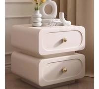 KaBuea Mesita de Noche Blanca de Madera Maciza, 2 cajones con Tiradores metálicos, Forrada en Piel sintética Resistente a los arañazos, pequeña, no Requiere Montaje, Ideal for el Dormitorio(40cm)