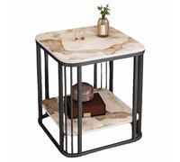 KaBuea Mesita de Noche Cuadrada Resistente, con Tablero de losa de Roca y Marco de Metal Dorado/Negro, Elegante Mesa Auxiliar for dormitorios y oficinas en Espacios pequeños.(E,40x40x55cm)