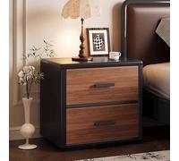 KaBuea Mesita de Noche de Madera Maciza con 2 cajones y Tiradores Negros, Superficie revestida en Piel Resistente a los arañazos, tamaño pequeño, no Requiere Montaje. Ideal for el Dormitorio.(50cm)