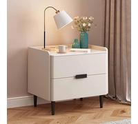 KaBuea Mesita de Noche de Madera Maciza con Tablero de losa de Roca, 2 cajones y Mesa Auxiliar de sofá Resistente a rayones. Sin ensamblaje, Ideal for Almacenamiento y Espacios pequeños.(45cm)