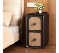 KaBuea Mesita de Noche Estrecha de ratán con 2 cajones, Estructura de Madera Maciza, Piel sintética Resistente a arañazos, sin Montaje, Perfecta for dormitorios pequeños.(Black,20cm)