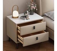 KaBuea Mesita de Noche pequeña de 2 cajones - Base de Madera Maciza, Piel sintética antirrayas, Superficie de Granito, Lista for Usar en dormitorios y Espacios pequeños.(40cm)