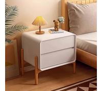 KaBuea Mesita de Noche pequeña de Madera Maciza Blanca, 2 cajones, Patas de Madera y tapizado en Piel sintética antirrayas, no Requiere Montaje, Ideal for Espacios reducidos.(30cm)
