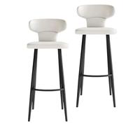 KaBuea PU Leather Bar Stools Set of 1/2/4, Counter Height Stools with Low Back and Seat, Black Metal Legs, for Kitchen Counter, Dining Room, Coffee(2PCS White,75cm/29.5in)