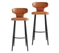 KaBuea PU Leather Bar Stools Set of 1/2/4, Counter Height Stools with Low Back and Seat, Black Metal Legs, for Kitchen Counter, Dining Room, Coffee(2PCS Orange,55cm/21.65in)