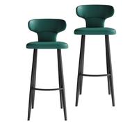 KaBuea PU Leather Bar Stools Set of 1/2/4, Counter Height Stools with Low Back and Seat, Black Metal Legs, for Kitchen Counter, Dining Room, Coffee(2PCS Green,65cm/25.6in)