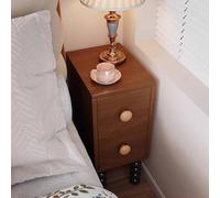 KaBuea Retro Narrow Solid Wood Nightstand, 2 Drawers Sofa Side End Table & Storage Cabinet, Ideal for Bedroom, Apartment, Compact Areas(20cm)