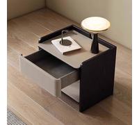 KaBuea Solid Wood Black Nightstand with 1 Drawer - Open Storage, Scratch-Proof Faux Leather, Tool-Free Setup for Small Bedrooms(50cm)