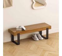 KaBuea Space-Saving Retro Shoe Bench, Solid Wood Construction & Black Metal Legs for Entryway Home(B,100cm)