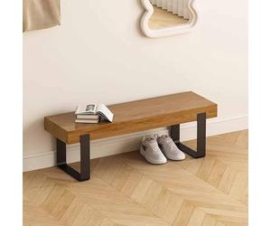 KaBuea Space-Saving Retro Shoe Bench, Solid Wood Construction & Black Metal Legs for Entryway Home(B,100cm)