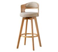 KaBuea Taburete de Bar Giratorio de Madera Maciza con Respaldo y reposapiés, Perfecto for Isla de Cocina, Bar en casa y desayunador(Beige)