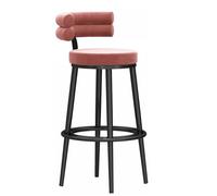 KaBuea Taburete de Bar Moderno con Respaldo y tapicería de Terciopelo, cómoda Silla de Isla de Cocina con Altura de mostrador y reposapiés(Black-Pink,75cm/29.5in)