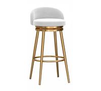 KaBuea Taburete de Bar, Taburete Giratorio de 360° for Desayuno con Respaldo y reposapiés, Silla de Cocina tapizada en Terciopelo for Comedor, Cocina casera(Gold-White,75cm/29.5in)