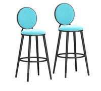KaBuea Taburetes de Bar Altos giratorios de 25,6"/29,5", Juego de 2 sillas de Bar tapizadas en Terciopelo con Respaldo, Asientos de Isla de Cocina(Black-Light Blue,75cm/29.5in)