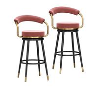 KaBuea Taburetes de Bar, sillas de Bar giratorias con Asiento y Respaldo tapizados en Terciopelo, for Isla de Cocina, Pub y Comedor(Black-Pink,75cm/29.5in)