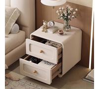KaBuea White Nightstand with 2 Drawers, Small Size & Solid Wood Frame, Cat-Scratch Resistant Leather, Large Tabletop - Bedroom Use(50cm)