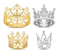 Kabwea 4 piezas de toppers para pasteles de coronas doradas y plateadas, decoraciones de pastel de reina y princesa para cumpleaños, bodas y fiestas, corona dorada, pequeña corona