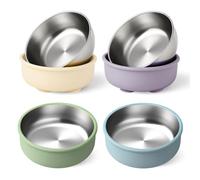 Kabwea 4 piezas taza y platos con ventosa para niños pequeños, tazón de silicona removible, tazón de acero inoxidable, plato de acero inoxidable bebé, plato con ventosa, plato infantil