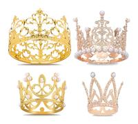 Kabwea 4 Piezas Toppers de Pastel de Corona Dorada y Oro Rosa, Decoraciones para Pasteles de Reina y Princesa para Cumpleaños, Bodas y Fiestas, Corona Dorada, Coronita