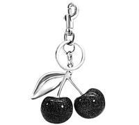 Kabwea Llavero de cerezo con dije de hoja plateada, bonito llavero de cereza negra, material duradero de metal y resina, accesorio único para bolsa de regalo, Negro, X-Large