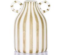 KACBFEE Jarrón Nórdico De Cerámica con Asa Decorativo De Boca Ancha para Flores, Ideal para El Hogar, La Sala De Estar, La Cocina O El Comedor Hierba De La Brown and White