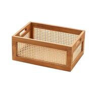 KACCDE Caja de almacenamiento tejida de bambú hecha a mano con construcción de madera resistente para organizar artículos diversos y artículos esenciales