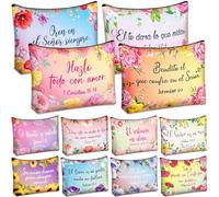 Kacctyen 12 bolsas de cosméticos cristianos españoles a granel para el día de la madre, regalos cristianos españoles para mujeres, versículo bíblico, bolsa de maquillaje, regalos religiosos para mujer