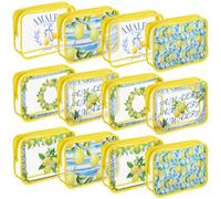 Kacctyen 12 bolsas de maquillaje italianas de limón, regalos para mujeres, PVC, Italia, recuerdo, limón, bolsas de cosméticos portátiles de 7 x 4.3 x 2.4 pulgadas, regalos de la costa de Amalfi, bolsa