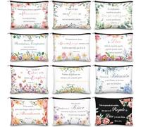 Kacctyen 12 unidades de regalo cristiano español para mujeres, regalos religiosos de San Valentín, bolsas de cosméticos inspiradoras con versículo bíblico, bolsas de maquillaje con cremallera para