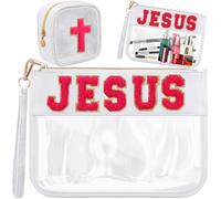 Kacctyen 2 bolsas de maquillaje transparentes de felpilla de Jesús, organizador de PVC, portátil, multiusos, inspirado en la fe, regalo para mujeres, Blanco, Diseño de fe e inspiración